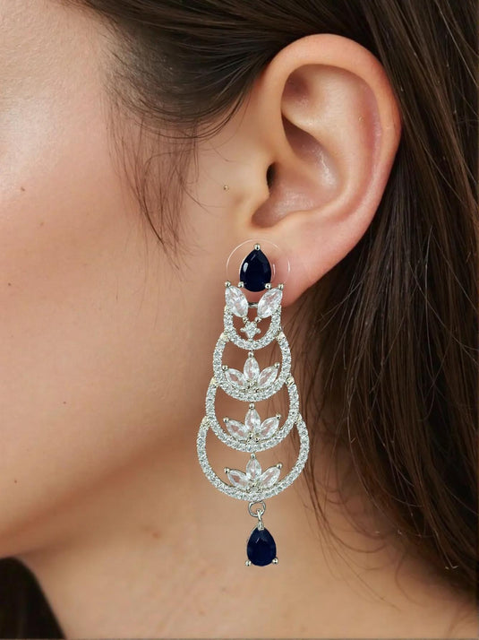 Black Stone with American Diamond Earring - Garimas