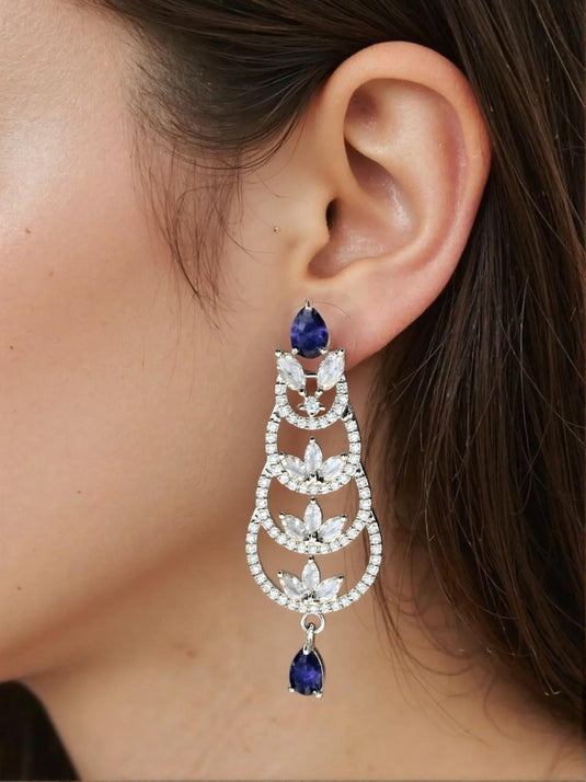 Purple Stone with American Diamond Earring - Garimas