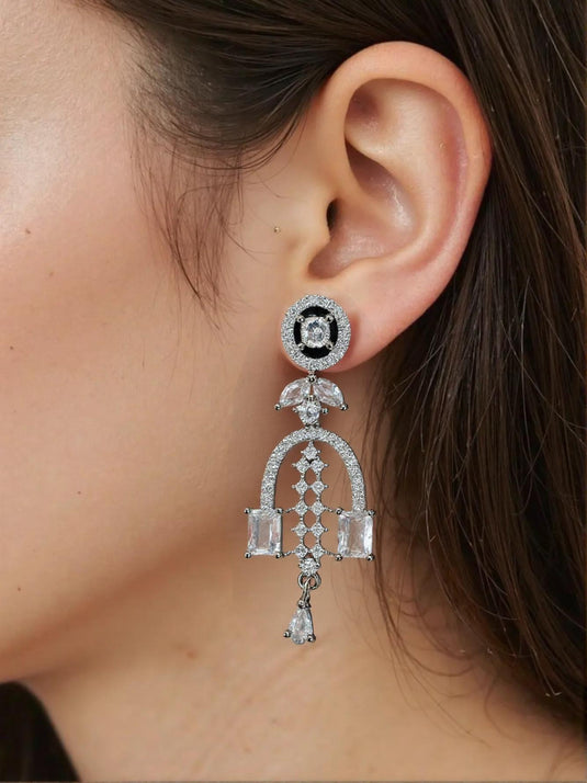 CZ Stone with American Diamond Drop Earring - Garimas