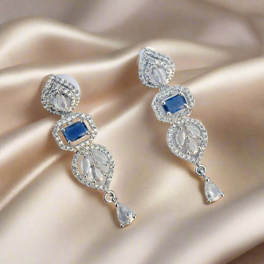 Blue Stone with American Diamond Drop Earring - Garimas