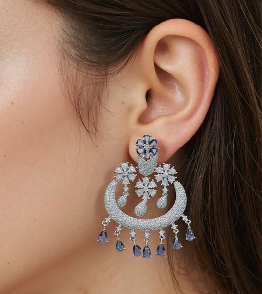 Purple American Diamond Dangler Earring Chadbali - Garimas