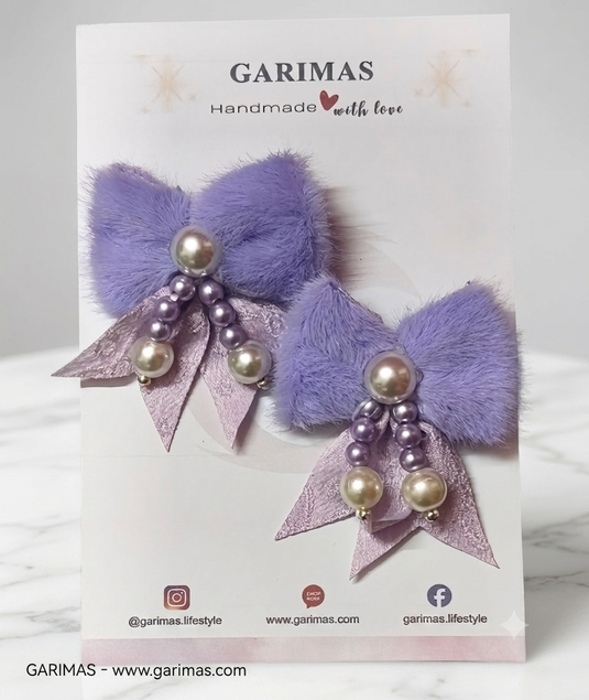 Purple Hair Clip Set for Girls Adorable Bow and Flower Designs Hair Pin Soft with Pearl Beads, Lightweight, and Stylish for Party