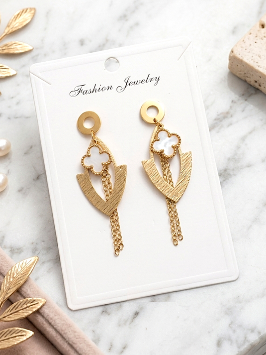 Gold-Tone Quatrefoil Tassel Earrings
