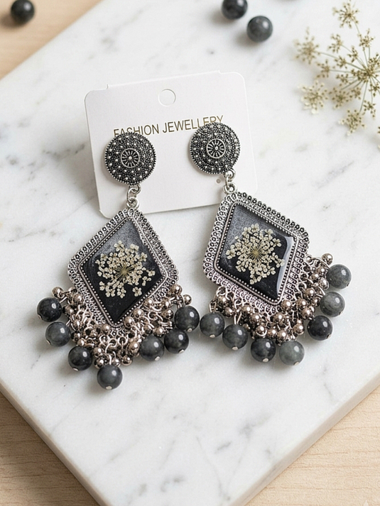 Handmade Floral Resin Statement Earrings