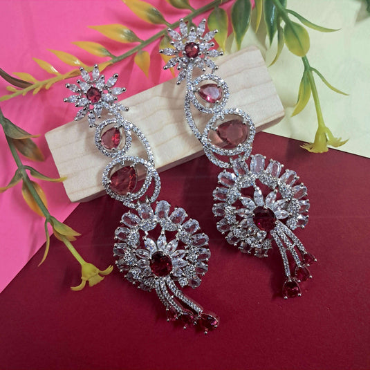 Pink American Diamond Studded Crystal Brass Drops & Danglers - Garimas