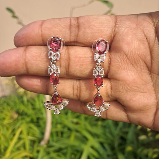 Silver Plated American Diamond Necklace Sets With Pink Stone - Garimas