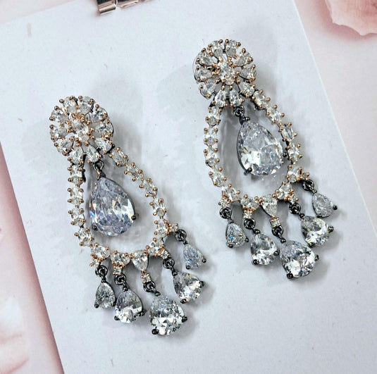 Copper Gold Plated American Diamond Danglers Earrings - Garimas