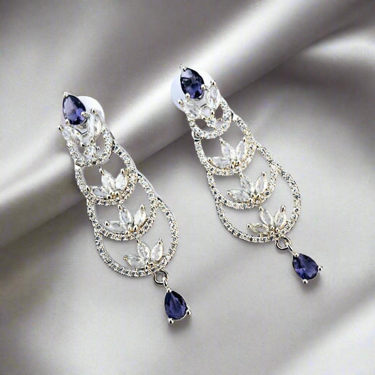 Purple Stone with American Diamond Earring - Garimas