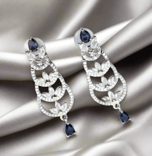 Black Stone with American Diamond Earring - Garimas