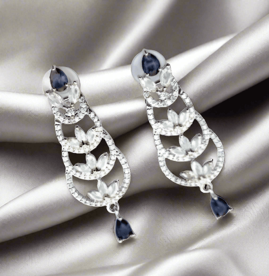 Black Stone with American Diamond Earring - Garimas
