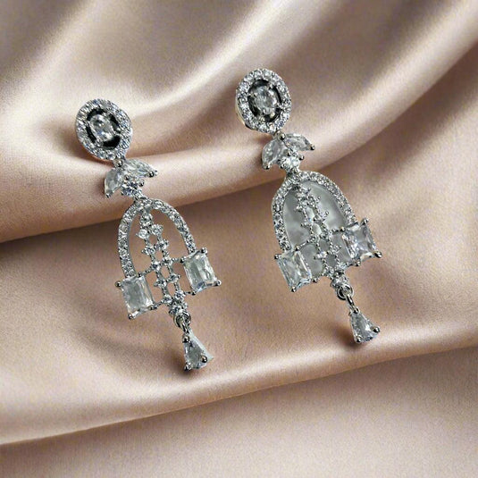 CZ Stone with American Diamond Drop Earring - Garimas