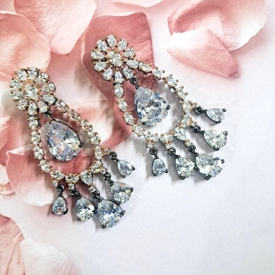 Copper Gold Plated American Diamond Danglers Earrings - Garimas