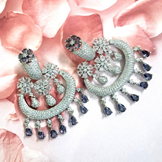 Purple American Diamond Dangler Earring Chadbali - Garimas
