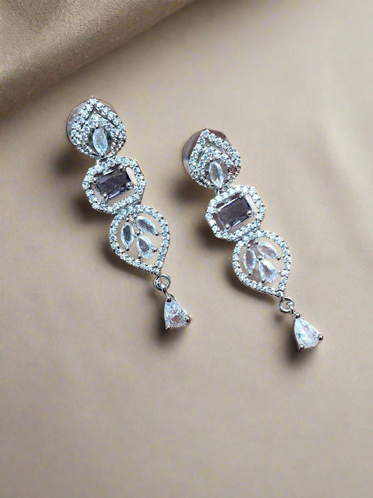 Purple Stone with American Diamond Drop Earring | Garimas