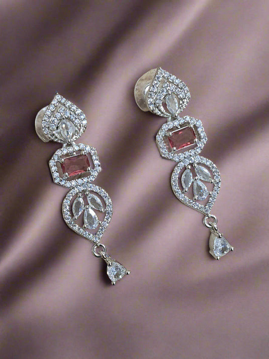 Pink Stone with American Diamond Drop Earring | Garimas