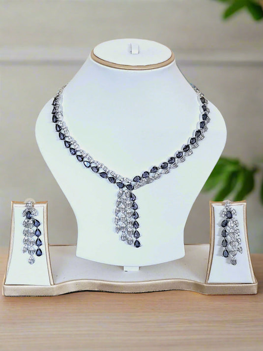 Silver Plated American Diamond Necklace Sets With Purple Stone | Garimas Lifestyle