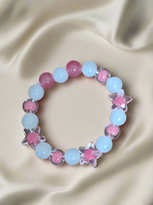White Pink Glass Beads Necklace and Bracelet Set for Girls | GARIMAS