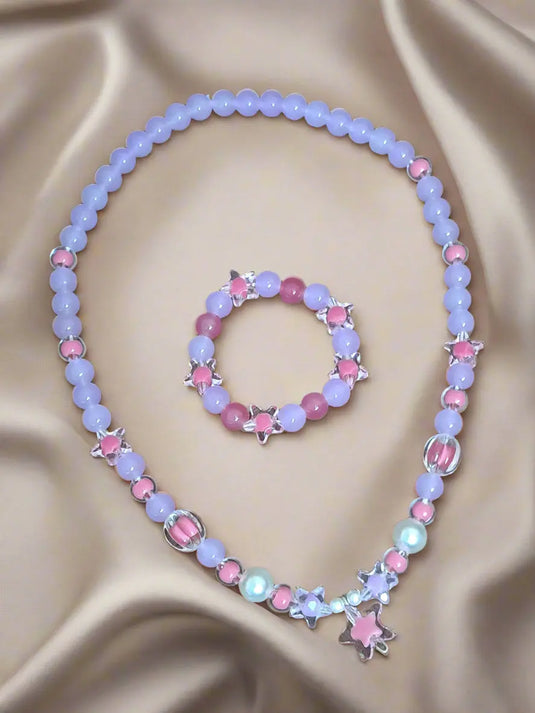 Purple and Pink Glass Beads Necklace and Bracelet Set for Girls | GARIMAS