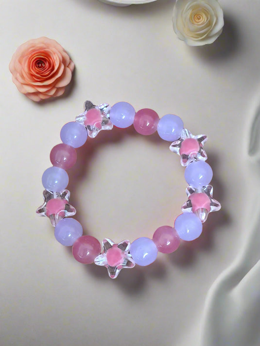 Purple and Pink Glass Beads Necklace and Bracelet Set for Girls | GARIMAS