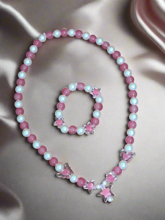 Pink Pearl Beads Necklace and Bracelet Set for Girls | GARIMAS