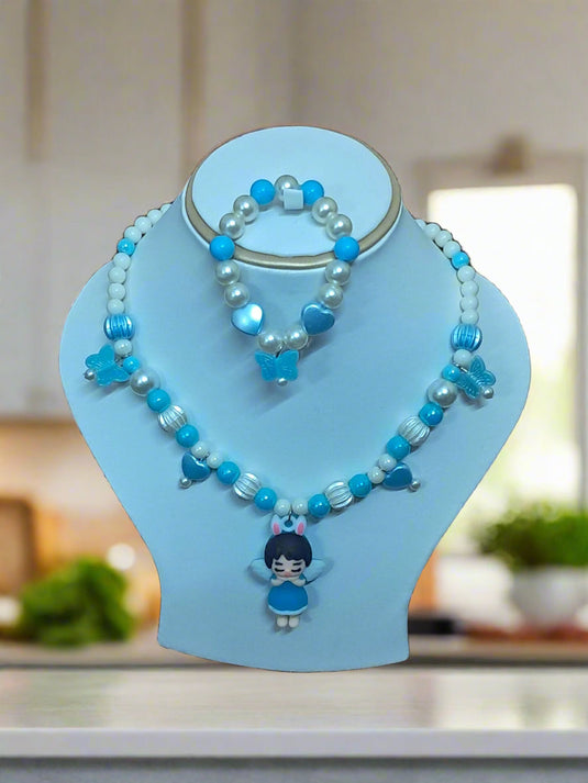 Blue Beads Necklace and Bracelet Set for Girls | GARIMAS