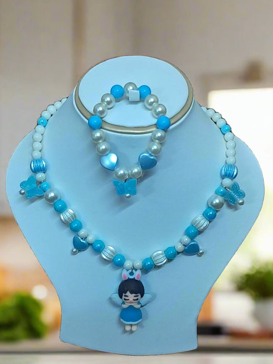 Blue Beads Necklace and Bracelet Set for Girls | GARIMAS