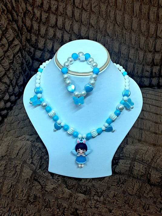 Blue Beads Necklace and Bracelet Set for Girls | GARIMAS
