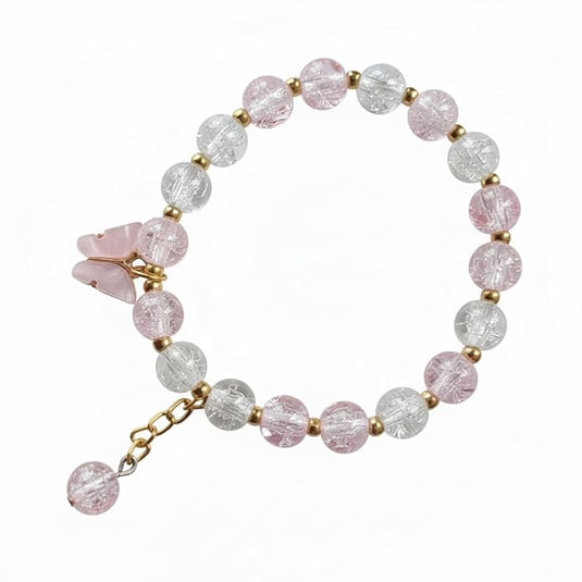 Sparkle Glass Beads Tassel Bracelet With Cute Enamel Butterfly Charm | Garimas
