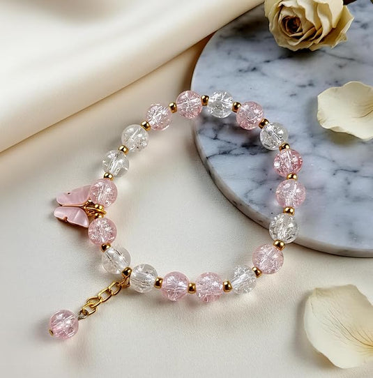 Sparkle Glass Beads Tassel Bracelet With Cute Enamel Butterfly Charm | Garimas