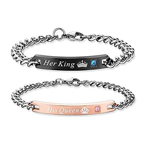 Couple Bracelet Set His Queen Her King Titanium Stainless Steel For Girls & Boys - Garimas