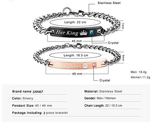 Couple Bracelet Set His Queen Her King Titanium Stainless Steel For Girls & Boys - Garimas
