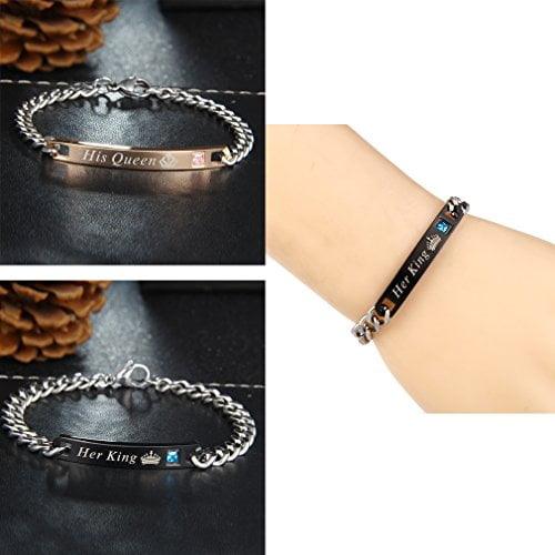 Couple Bracelet Set His Queen Her King Titanium Stainless Steel For Girls & Boys - Garimas