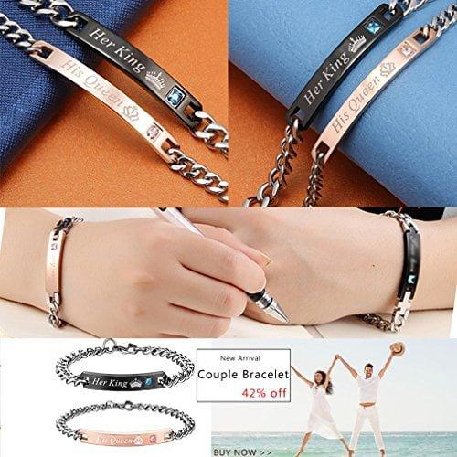 Couple Bracelet Set His Queen Her King Titanium Stainless Steel For Girls & Boys - Garimas