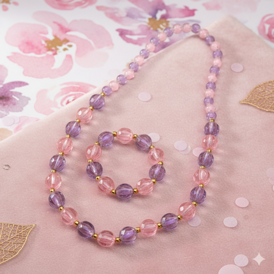 Purple Pink Acrylic Beads Necklace and Bracelet Set for Baby Girls | GARIMAS