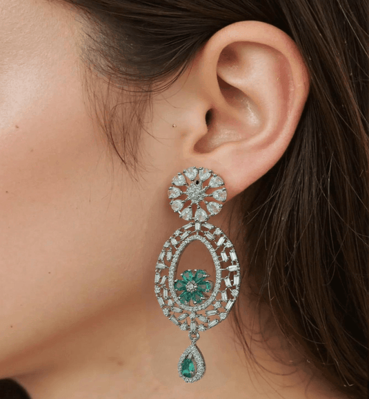 Aqua Green American Diamond Earring - Garimas