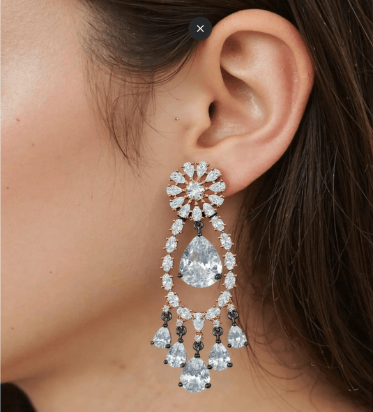 Copper Gold Plated American Diamond Danglers Earrings - Garimas