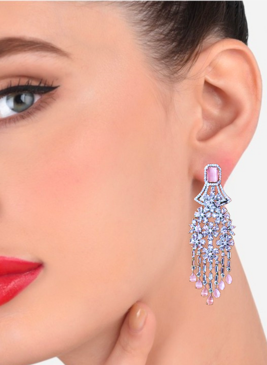 Aqua Pink Stone with American Diamond Earring | Garimas Lifestyle