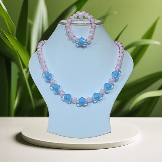 Pink and Blue Beads Necklace and Bracelet Set for Girls | GARIMAS