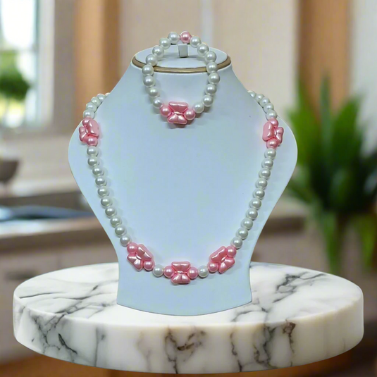 White and Pink Beads Necklace and Bracelet Set for Girls | GARIMAS