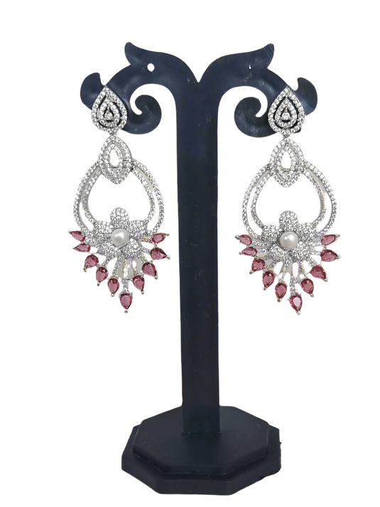 Pink American Diamond Studded Crystal Brass Drops & Danglers | Garimas