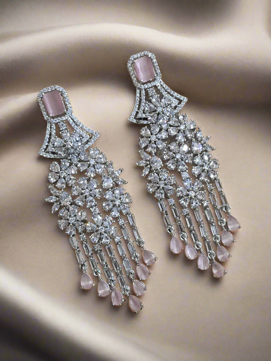 Aqua Pink Stone with American Diamond Earring | Garimas Lifestyle