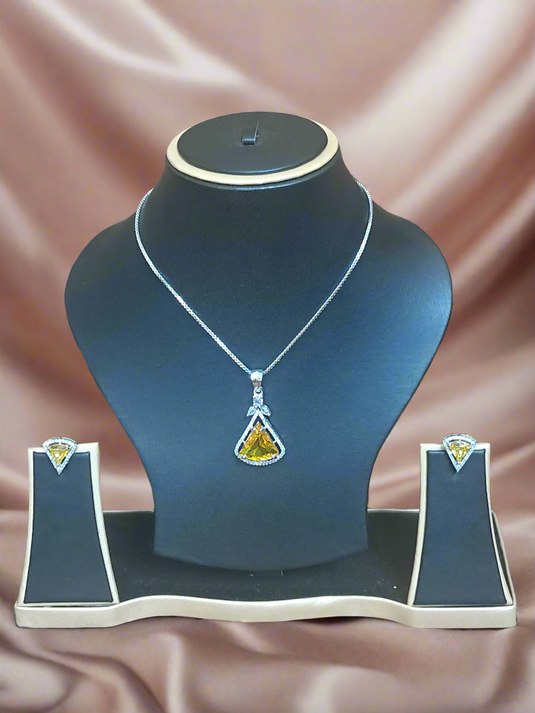Pendant Set CZ Studded and silver Plated chain Aqua yellow | Garimas Lifestyle