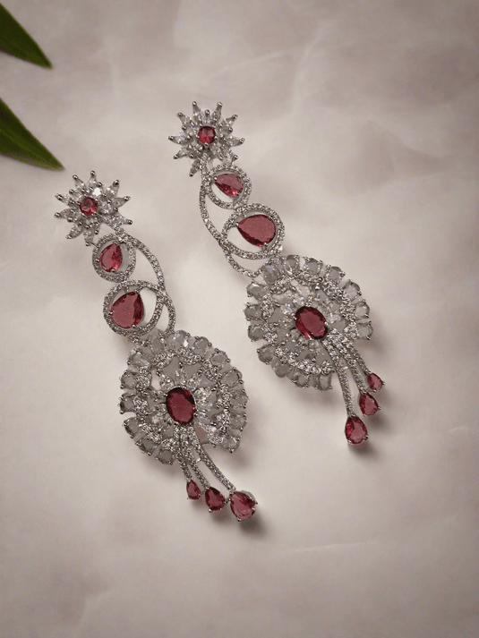 Pink American Diamond Studded Crystal Brass Drops & Danglers | Garimas Lifestyle