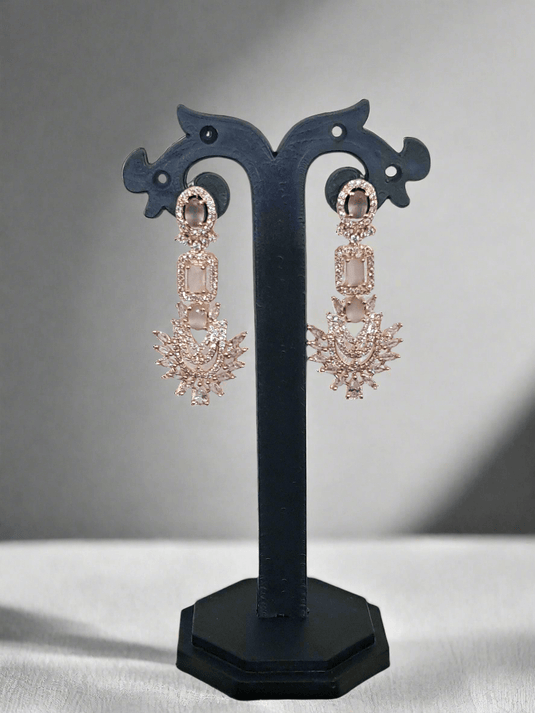 Rose Gold Plated American Diamond Necklace Sets With Pink Stone | Garimas Lifestyle