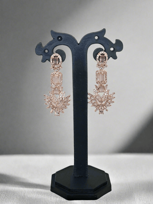 Rose Gold Plated American Diamond Necklace Sets With Pink Stone | Garimas