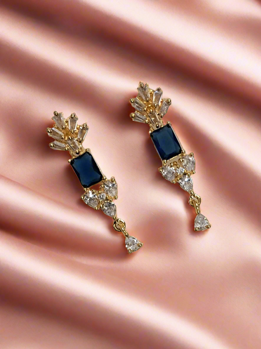 Gold Plated Blue Stone with American Diamond Earring | Garimas