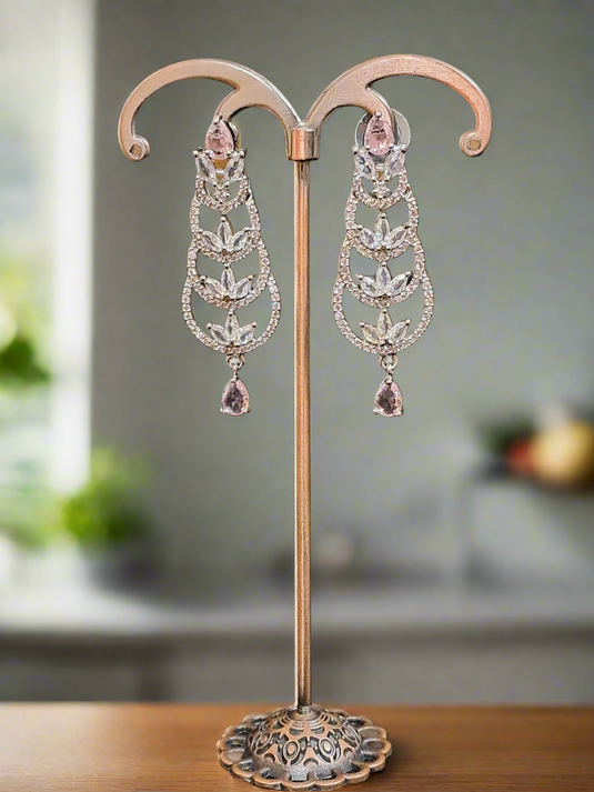 Aqua Pink Stone with American Diamond Earring | Garimas