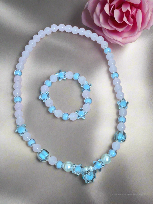 Pink Glass Beads Necklace and Bracelet Set for Girls | GARIMAS