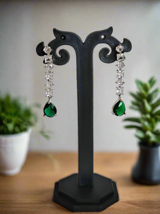 Silver Plated American Diamond Necklace Sets With Green Stone | Garimas