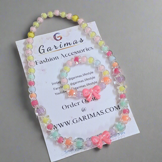 Girls Multicolor beaded Necklace with Bracelet | GARIMAS